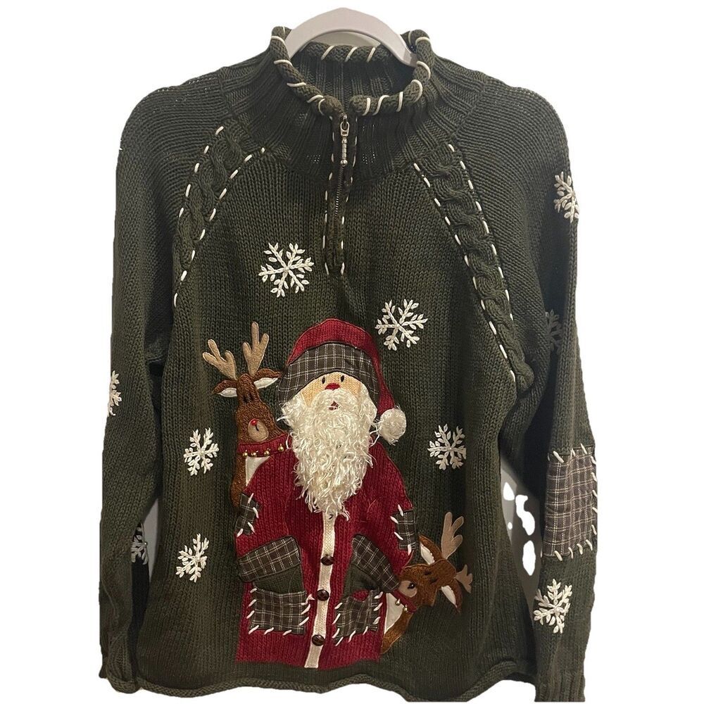 Vintage PBJ Sport Snowman Reindeer Bells Holiday Christmas Sweater Women’s Large